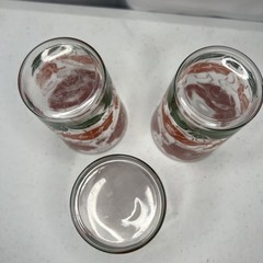 Vintage Red Orange Hibiscus Flower Clear Glass Tumblers 5” Libbey Lot of 3 MCM