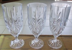 3 GODINGER CRYSTAL MILANO 16oz ICED TEA GLASSES 7 7/8″ GOBLETS -CUT FANS- NICE!