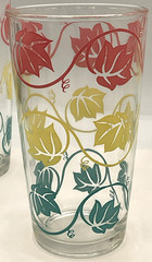 Vintage 5 in. MCM Green Yellow Pink Ivy Drinking Juice Water Glasses Tumblers