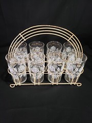 Glasses Libbey Roses with Gold Accent High Ball Iced Tea Set of 8 with Caddy