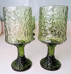 Vintage Lenox Crystal Hand Blown USA Green Art Glass Stemware Set 8 Textured
