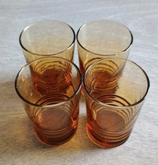Vintage Libbey Amber Malibu Gold Juice Glasses Rib Base MCM 3 1/2″ 4 Oz Set of 4