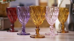 Vintage Glass Goblet Set – 10 oz Embossed Stemmed Cups for Wine, Iced Tea, Juice