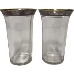 Vintage Clear Flat Juice Glass & Brown Top Set of 2