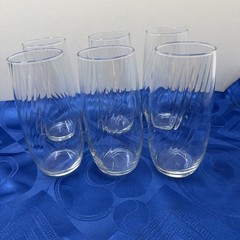 Vintage Set Of 6 Libbey Optic Swirl Clear Glass Tumblers 6.5” Tall
