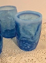 FENTON Vintage Cobalt Blue Daisy And Fern Opalescent Juice Glasses Set Of 6