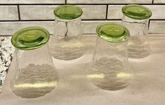 Set Of 4- 12oz Vintage Green Glass Tumblers Thumbprint /Optic Dot 4 1/2” Tall
