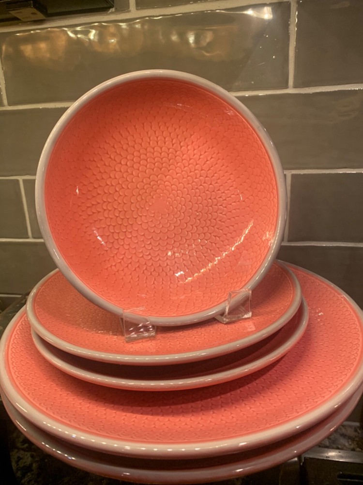 Vtg baldelli italia set of 5 coral/gray fish scale design mcm dish set