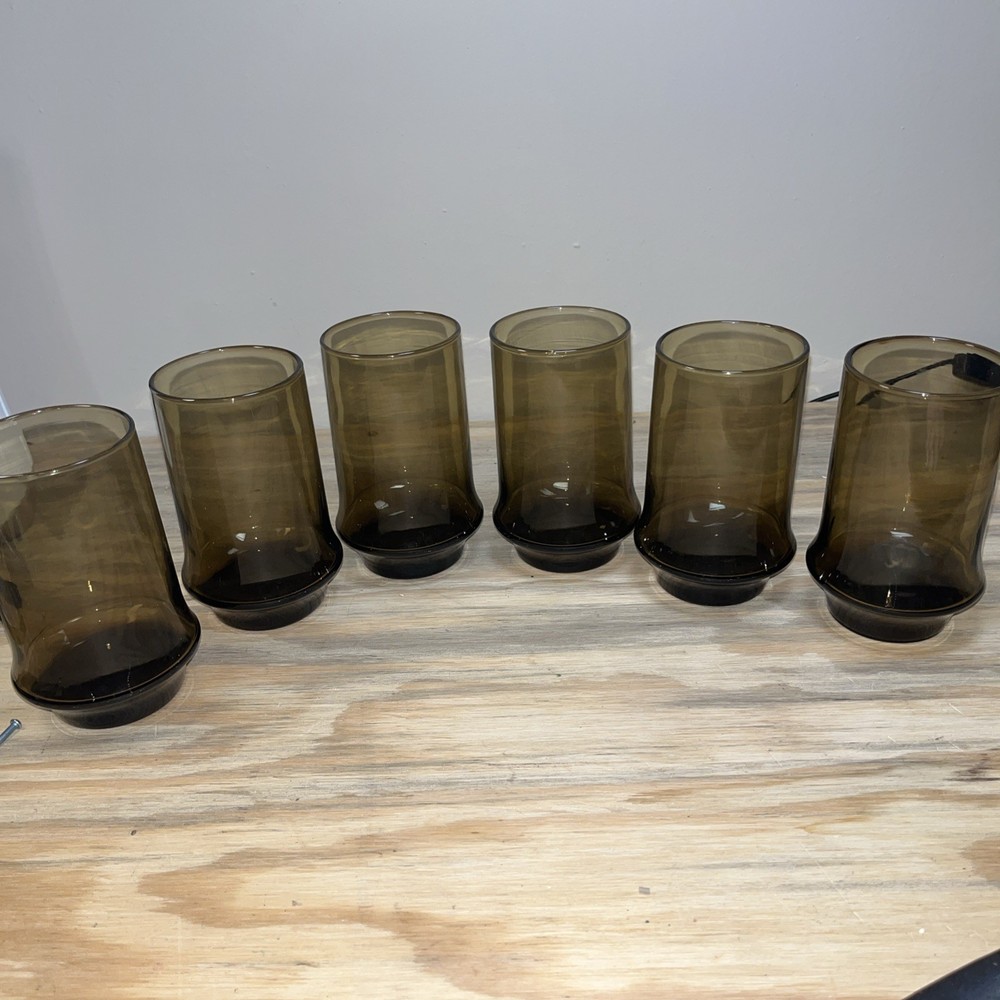 SET 6 Vintage Libbey Tawny Impromptu Brown Flat Tumbler 4 3/4″ 12 oz