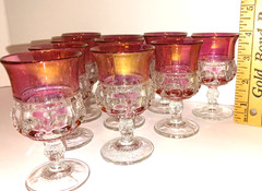 Set/20 Vtg Tiffin-Franciscan King’s Crown Cranberry Flash Water&Cordial Goblets