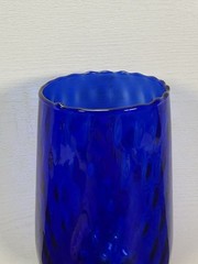 Vintage Cobalt Blue Glass Champagne Flute Goblet Optic Swirl Stem 10”
