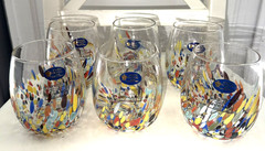 Murano Art Glass Tumblers Set of 6 White Cristal Confetti Made in Venice Italy