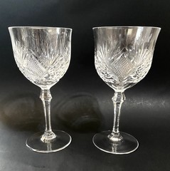Pair Josair Marquise Cut Crystal Water Goblets 7 1/8”h