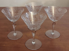 L1 Fostoria WOODLAND Etch 264 Elegant Depression Glass 4 CHAMPAGNE Sherbets 660