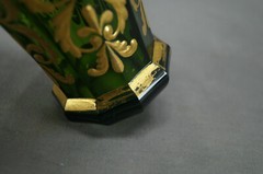 Bohemian Harrach Raised Gold Empire Scrolls Green Cut Spa Glass Tumbler 1830-60