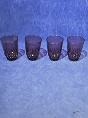 Set of 4 Vintage Hazel Atlas Moroccan Amethyst Purple Glass 3.5″ Juice Tumblers