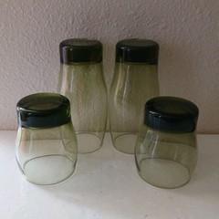 Vtg Libbey Perception Olive Green Curved Rocks Glasses, 2~10 Oz &2~16Oz, Set 4