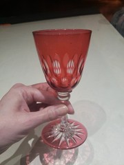 Wine Glass, American Brilliant Period Cranberry Red Cut to clear Crystal Webb?