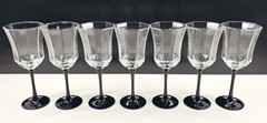 7) Luminarc Octime Black Water Goblets Set Elegant Octagonal Stemware France Lot