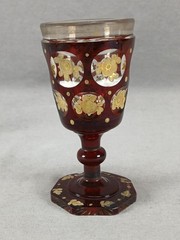 Mid 19th Century Bohemian Ruby Flashed Gilt Floral & Cut Wine Glass B