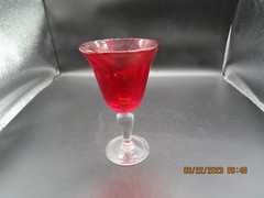Hand Blown Glass Wine or Water Goblet Clear Stem Beautiful Deep Ruby Red Glass