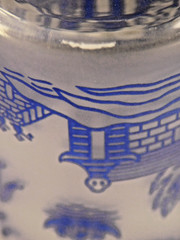 Vintage Frosted Blue Willow Tumblers Federal Glass Set of 5 Oriental pattern