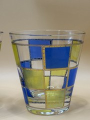 Vintage Culver Gold Blue Lime-Green Mid-Century Lowball Cocktail Glass Set of 2