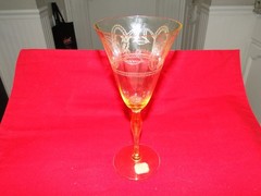 Morgantown Glass 8.25″ Water Stem, Heirloom, Topaz, w/unknown Needle Etch