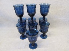 Set 10 Noritake Provincial Dark Blue Cobalt 6.25″ tall Goblets Glasses Vintage