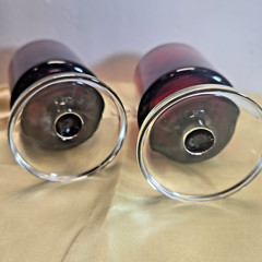 Vintage Ruby Red Clear Pedestal Stem Glass Goblet Arcoroc France 8oz. Set of 2