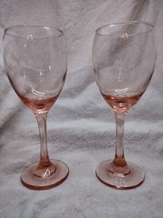 Two Pink Wine Glasses 8 inches tall, 2.75 inches width at mouth