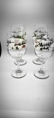 Set Of 4 Vintage Currier & Ives Winter Village Goblets By Libbey Glass 7 3/4″