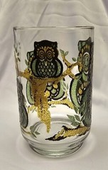 1 MCM Owl Family In A Tree Design Glassware By Libbey 4 1/2″