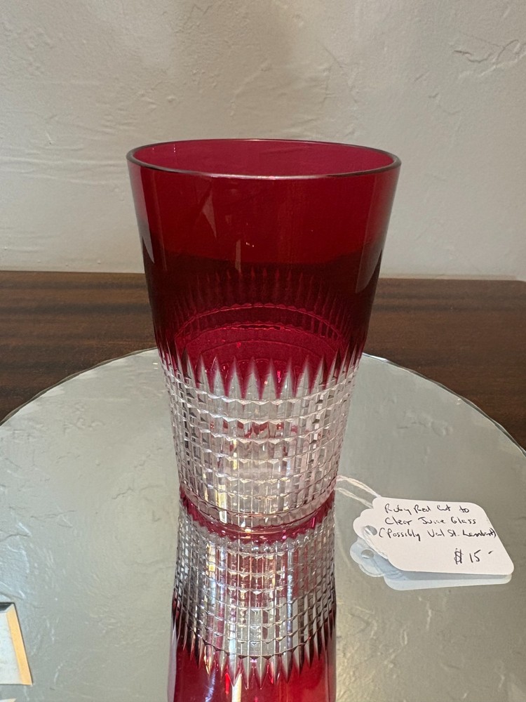Ruby Red Cut To Clear Lead Crystal Juice Glass (Possibly Val St. Lambert)