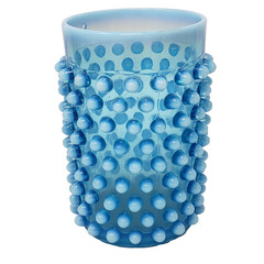 Vintage MCM Blue Opalescent Hobnail Art Glass Tumbler 4″ Drinking Glass Vanity