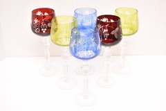 VTG SET 6 BOHEMIAN CZECH CUT TO CLEAR CRYSTAL HOCK WINE GLASSES GOBLETS