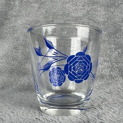 Vintage Hazel Atlas MCM Blue Rose 1/2 Pint High Ball Drinking Glass