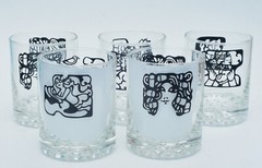 5 VTG 1970’S LIBBEY KNOB HILL CARTOON SILHOUETTE BUMPY BOTTOM COMIC ROCKS GLASS