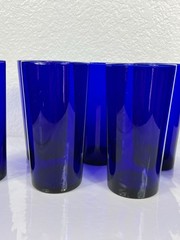 Set of 6 VTG LIBBEY Cobalt Blue Tumbler 6-1/4″ Tall Drinking Glasses 16 oz MCM