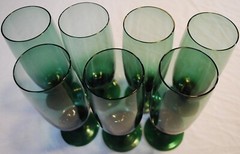 ONEIDA CRYSTAL MINX GREEN Vintage Set 7 Footed 8.5″ ICED TEA GLASSES 18 oz Exc.