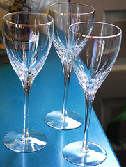 Set 3 FIRELIGHT CLEAR/ GOLD RIM LENOX CRYSTAL Hand Blown Wine Glasses/Goblets
