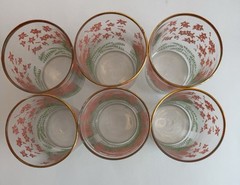 6 Libbey Pink Green Floral Juice Glass Gold Rim 3.75” Tall Vintage Cottage A