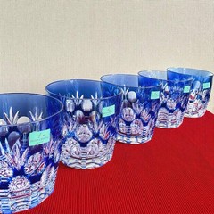 HOYA Crystal Rock Glass 5pcs set 8.5×8.5cm/3.34×3.34″ Blue HOYA Crystal Crystal