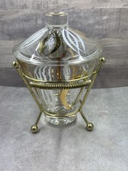 Fred Press Ice Bucket Candy Jar Glass with Brass Handled Caddie Holder & Lid