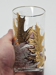 VTG MCM Libbey Highball Glasse 22k Gold Gilded Oak Leaf Barware Single 5 1/2″ H