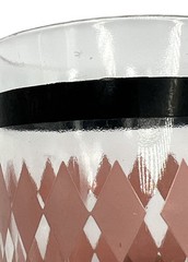Vtg Hazel Atlas Beverage Glass 5.5 Inch Pink Diamond Black Trim Harlequin Argyle