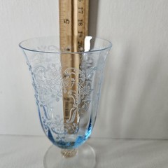 5 Fostoria Blue Meadow Rose Etched Juice Glasses 4.5″ Rare
