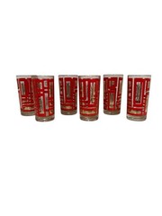 6 Jeannette Glass MCM Red Atomic Starburst Highball Flat Tumbler Vintage 1950’s