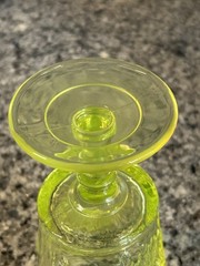 L. G. Wright Strawberry And Currant Vaseline Glass Water Goblet 6”H 3.25”D