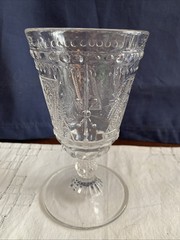 Unusual Pressed Glass Clear Goblet ~ Belt Buckle Band~6”Tall~ Footed~ Vintage
